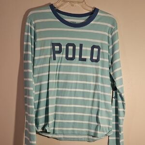 Polo by Ralph Lauren Mint Striped Long Sleeve Jersey with Navy Logo